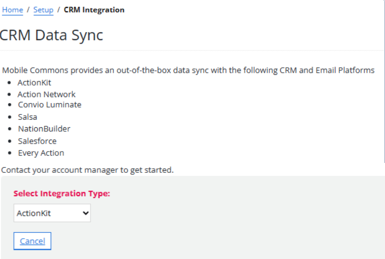 CRM Data Sync page